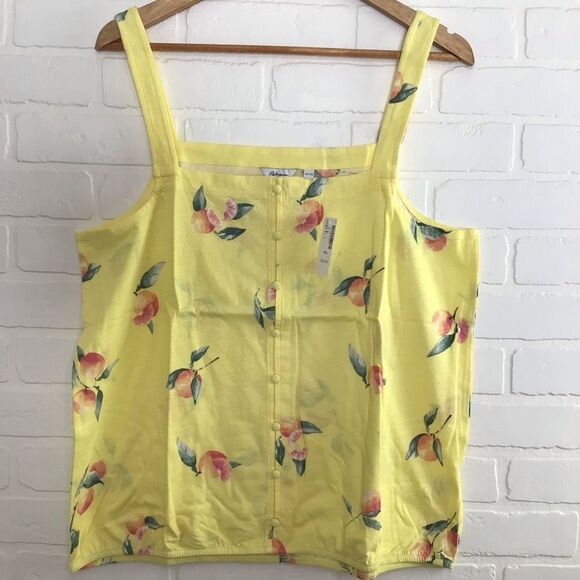 REITMANS yellow cotton linen tank top summer boxy fruits peaches pattern XXL - Picture 1 of 8
